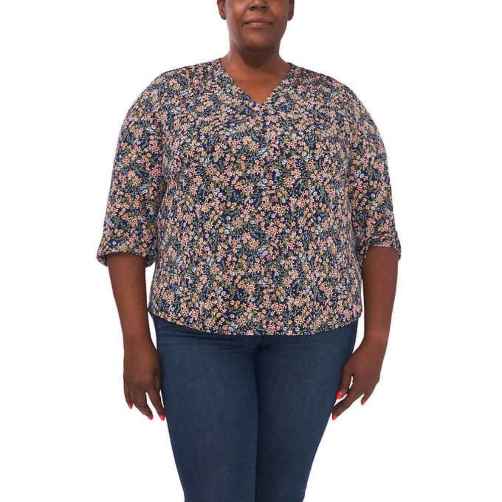 NWT Vince Camuto Women's V-Neck Top Navy Multi Floral Size S $60 4HL353